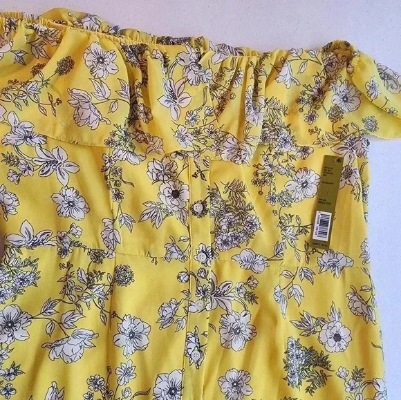 Gianni Bini Aida Floral  Print Off Shoulder Dress Yellow / Ivory Size L NWT - Picture 14 of 15